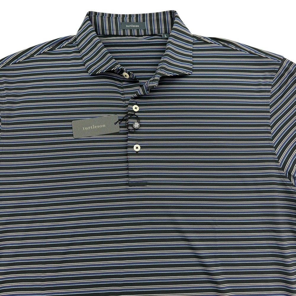 Turtleson Polo Shirt Mens L Black Lavender Rory Stripe Performance Stretch Golf